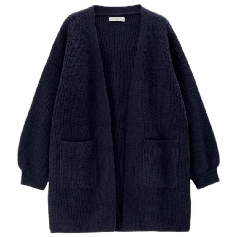 佐丹奴针织外套女加厚无扣针织开衫宽松V领长款遮臀毛衣13353780