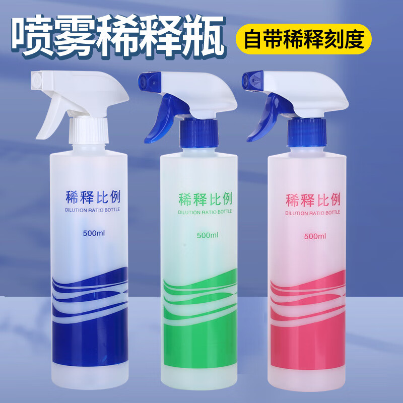 喷壶家用家政清洁喷雾瓶500ml稀释刻度喷水壶雾化酒精消毒喷雾器 【蓝色+粉色】2个装