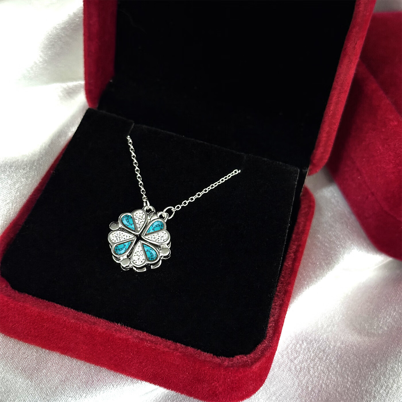 oivsy高端轻奢耳环纯银女气质高级感小众2025新款洋气正品9999四叶草 四叶草项链-绿松石