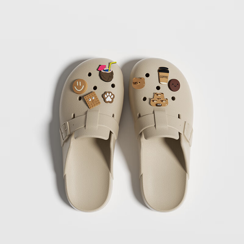 朴西复古包头洞洞鞋透气凉鞋百搭女士拖鞋2025夏季新款防滑居家户外穿 浅沙色+小熊鞋花 37-38