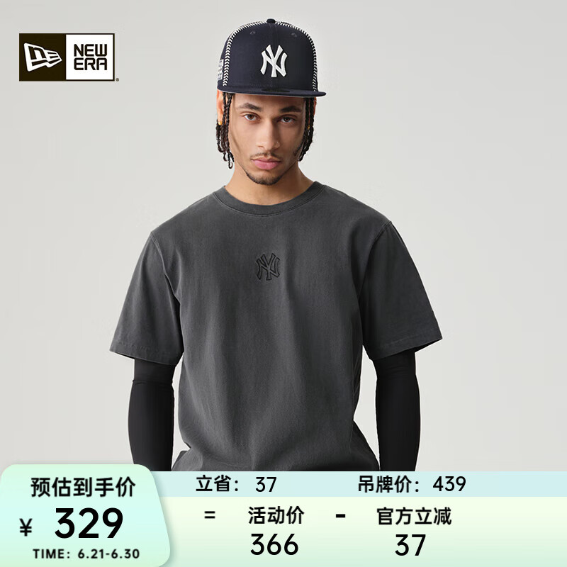 NEW ERA纽亦华MLB短袖T恤2025夏季新款男女情侣水洗全棉复古运动潮流半袖 14500091-石墨灰 纽约洋基队 L