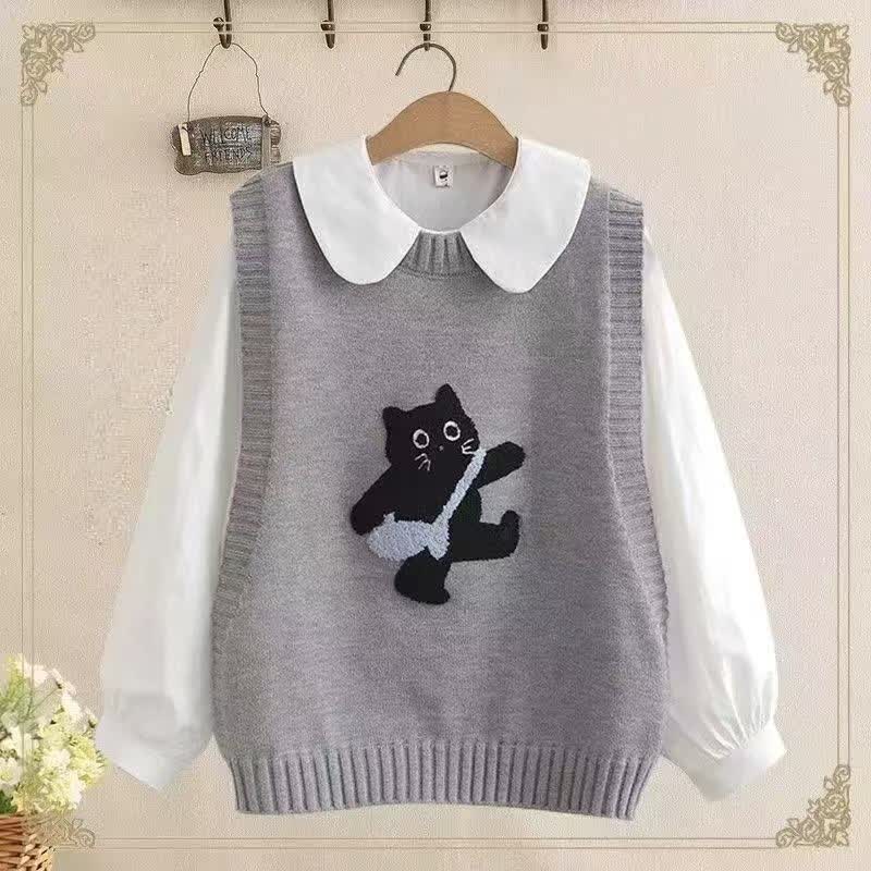 欧颖慕女童套装春季新款女大童马甲牛仔阔腿裤三件套初高中生春装衣服潮 【三件套】米白色马甲+衬衫+牛仔裤 165 （L）码 【建议105-120斤】