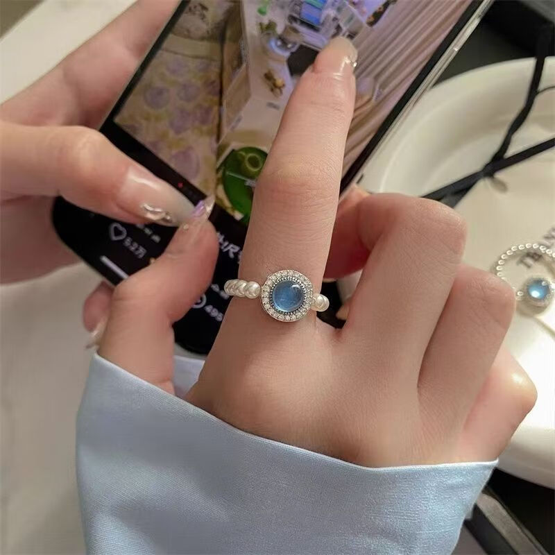 海蓝宝珍珠戒指大海蓝色珍珠指环小众设计高级感气质手饰女个性 蓝宝石珍珠戒指【1个】