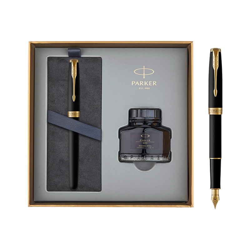 派克（PARKER）高端钢笔签字笔 商务办公送礼节礼物 男女生日礼品 卓尔磨砂黑金夹墨水笔 墨水礼盒