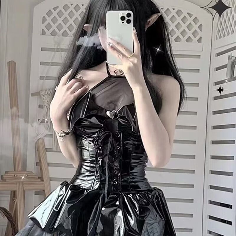 通用情L趣内衣cosplay魅魔小恶魔性感短裙诱惑PU亮面万圣节二次元