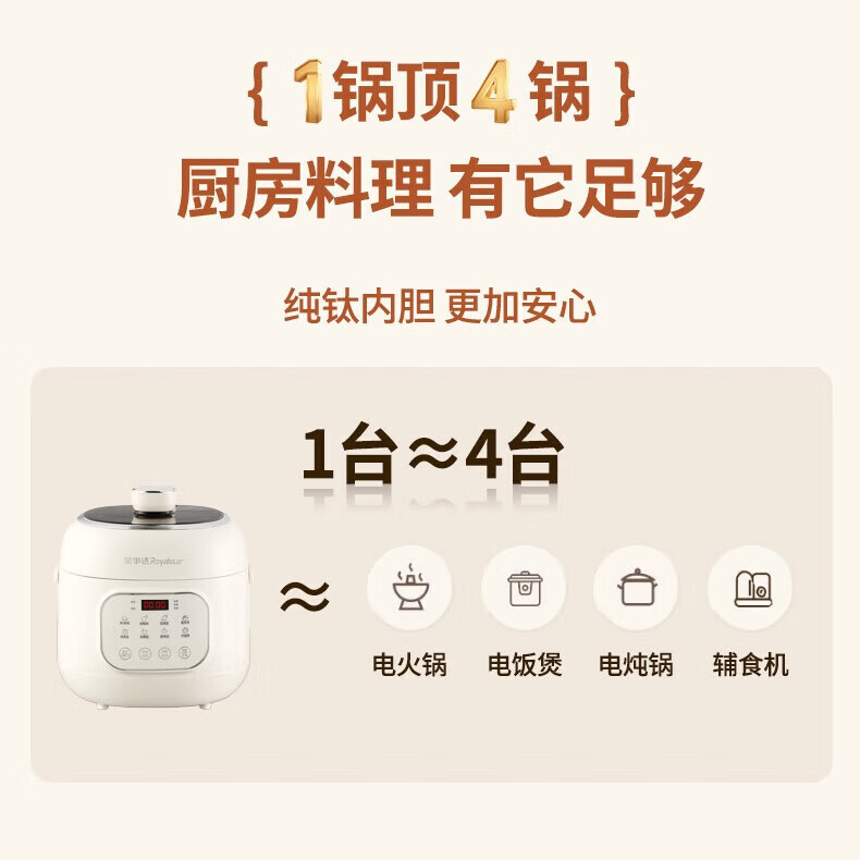 荣事达电压力锅0涂层纯钛内胆 智能高压电饭煲 电高压锅 电饭锅电炖锅自动控压 2L 【抗菌保鲜钛釜】按键8大菜单 (1-3人)