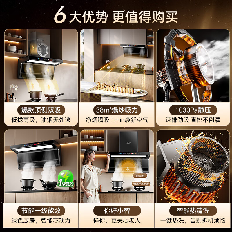 华蒂创亿【免费上门安装】抽油烟机家用大吸力静音一级能效吸油烟机灶具套装顶侧双吸自清洁小尺寸挥手智控 高配款-90大屏大灯+32m³挥手智控+自动清洗