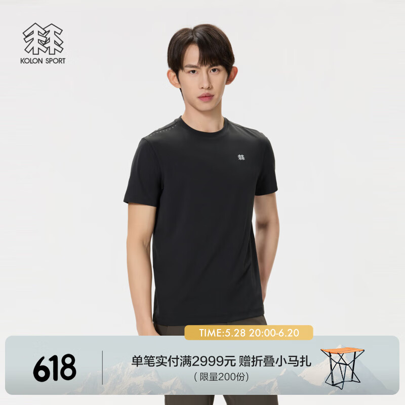 KOLON SPORT/可隆SECO速干T恤 男子运动户外吸湿夏UPF50+防晒抗菌上衣短袖 LHRT5MTT25-BK 黑色 M 170/92A
