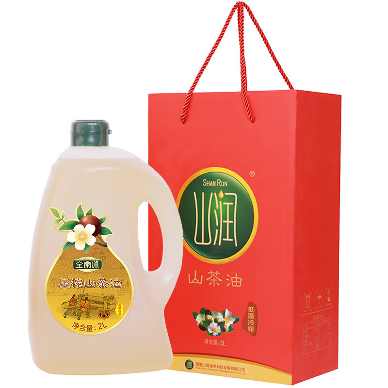 山潤全家潤壓榨山茶油L湖南油茶籽油綠色認證一級低溫冷榨純茶油 全家潤壓榨山茶油2L