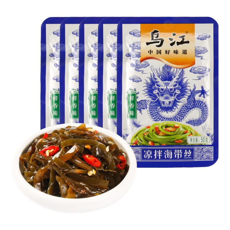 烏江美味酸辣鮮香海帶絲泡脆口蘿卜丁絲香辣麻辣榨菜下飯菜佐餐早餐 鮮香海帶絲50g*5袋
