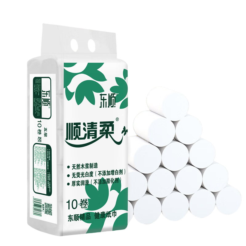 顺清柔卫生纸 超洁5层70g*10卷加厚纸巾长条无芯卷纸家用厕纸 5层 70g/卷*100卷 【10提】
