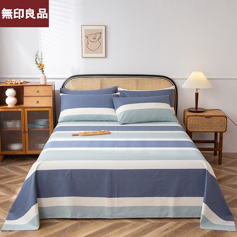 無印良品新款纯棉老粗布床单简约格子床单床上用品可水洗A 欢乐 200*230cm床单+枕套一对高性价比高么?