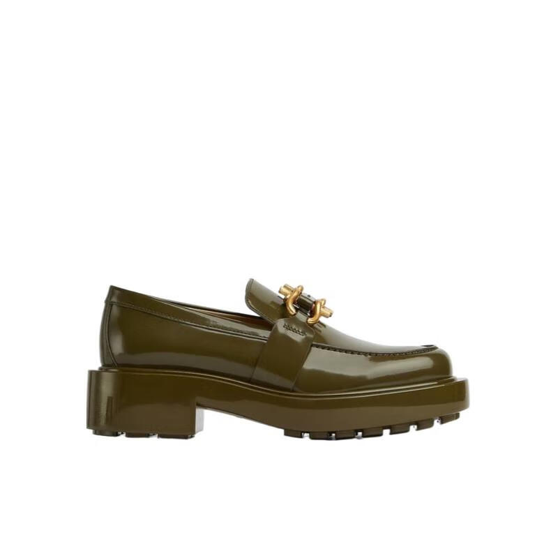 寶緹嘉（BOTTEGA VENETA）圓頭厚底小牛皮女鞋cm增高懶人一腳蹬樂福鞋 綠色 41