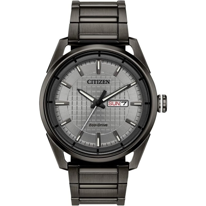 西鐵城（CITIZEN）男表 Weekender系列光動能簡約三針雙歷圓盤鋼帶防水表 送男友 AW0087-58H