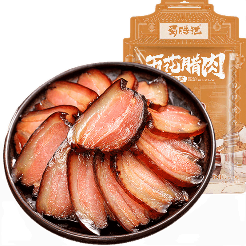 蜀臘記（SHULAJI） 四川五花臘肉正宗煙熏川味美食特產(chǎn)熟食臘味下酒菜中秋送禮品 后腿臘肉400g(偏瘦)  [400g*2]