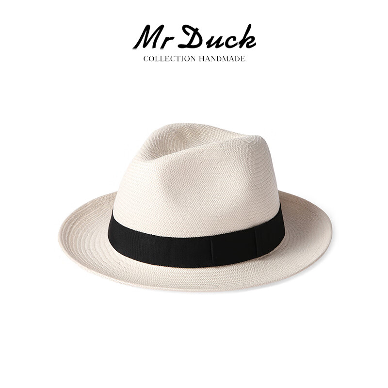 Mr DUCK日本紙草手工編織帽子男夏天巴拿馬草帽女卷邊白色禮帽匠心制造品 MS206310-經(jīng)典黑色織帶款小邊5cm S碼(52-55cm)