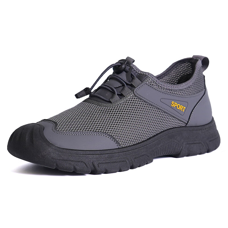 意迪森新款夏季男士透气镂空运动软底休闲男鞋防滑网面爸爸休闲鞋超轻薄 黑色 单层 42 (260mm)