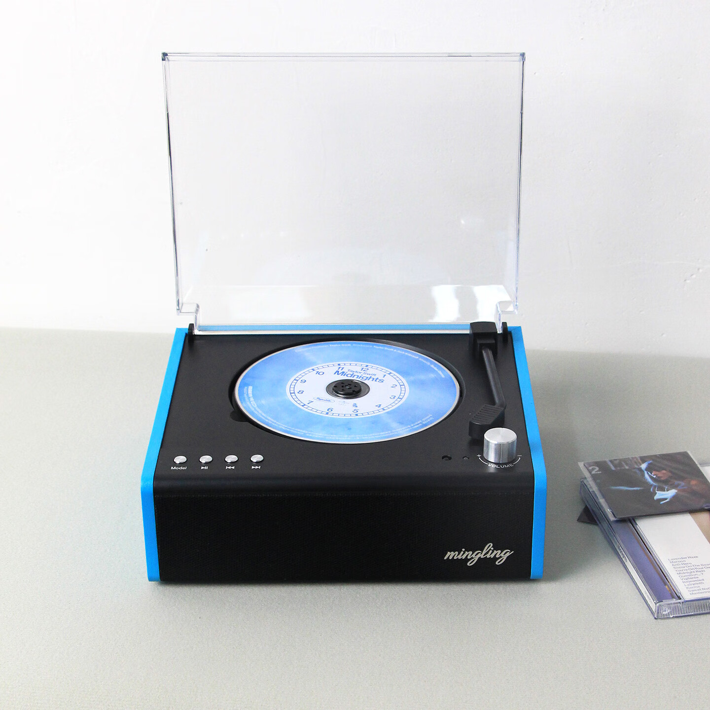 名伶M300黑胶复古CD机播放机听专辑蓝牙播放多功能桌面音箱生日礼物精致摆设 湖水蓝