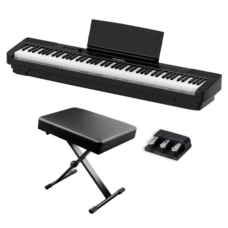 莫森(MOSEN)MS-210P電鋼琴 88鍵全重錘鍵盤電子鋼琴 典雅黑+三踏板+琴凳