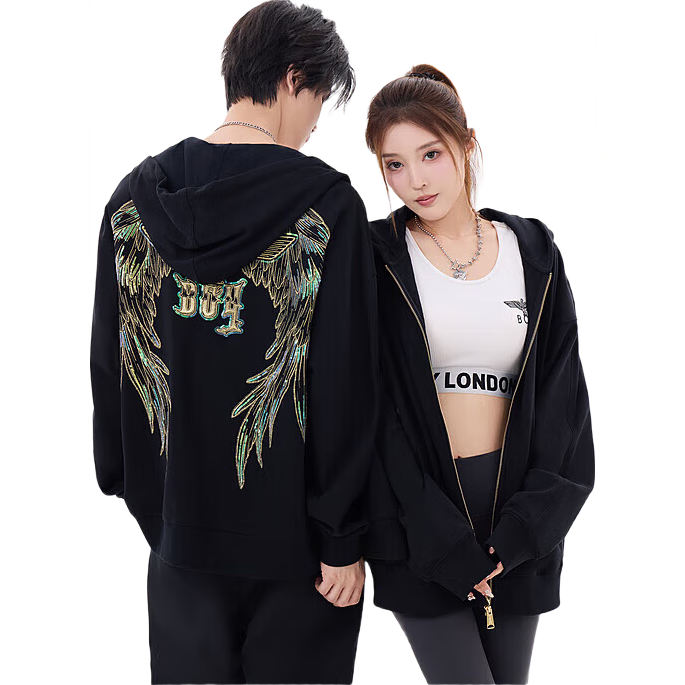 BOY LONDON【灿若繁星】秋情侣外套重工连帽开衫卫衣N06904 黑色七彩翅膀 XS