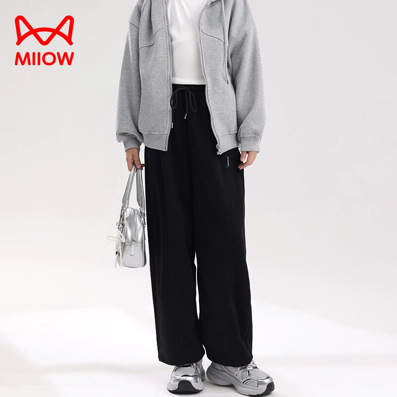 猫人女童裤子秋季新款儿童秋装休闲长裤中大童春夏季运动宽松卫裤 黑色直筒 160