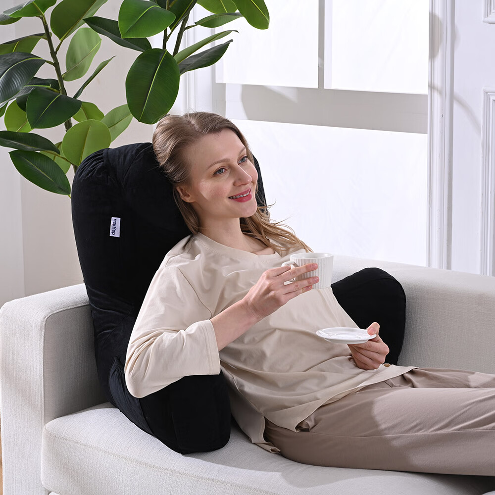 考拉吉苏床头软包靠背护腰靠垫 床上靠枕一体 居家办公阅读追剧小憩腰靠 多功能腰靠垫【高贵黑】