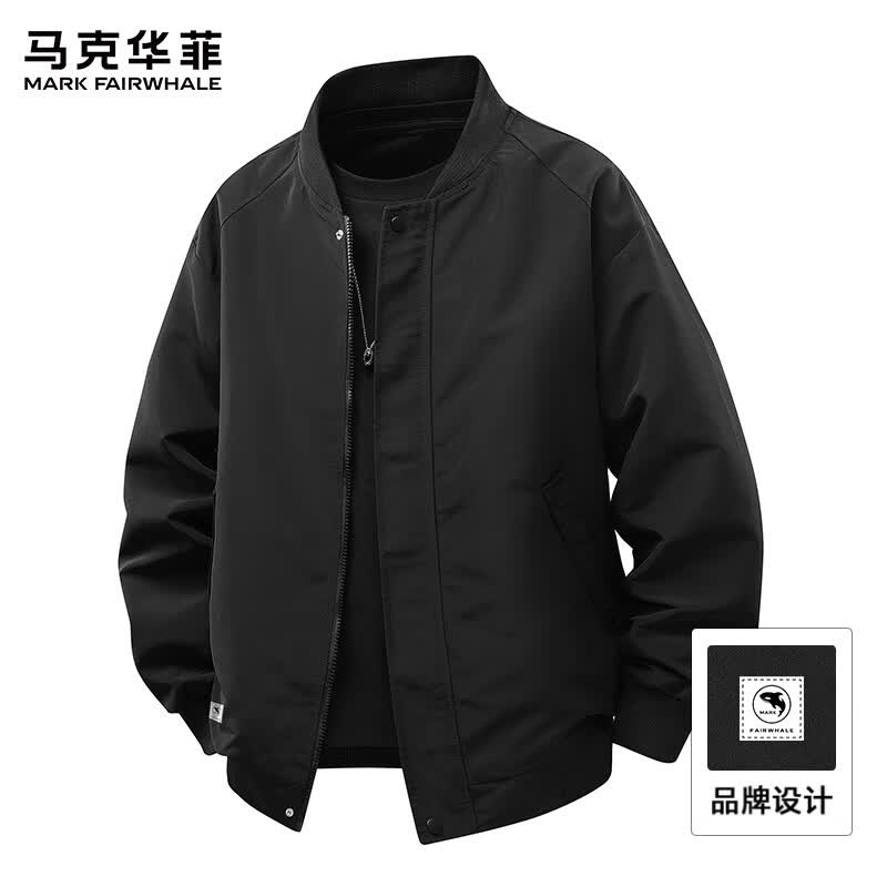 马克华菲飞行夹克男士春秋季2025新款休闲美式棒球领外套男生 XL 黑色