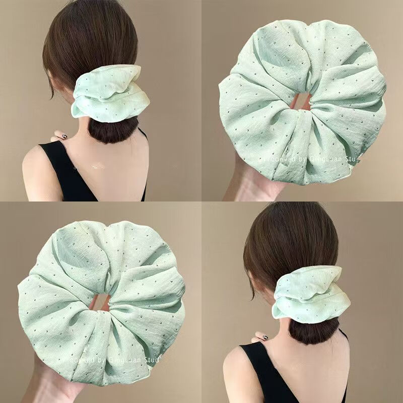 加恩倍薄荷曼波发饰蓝绿色大肠发圈新款头绳复古法式高级感韩系温柔 白色+浅绿各一个装