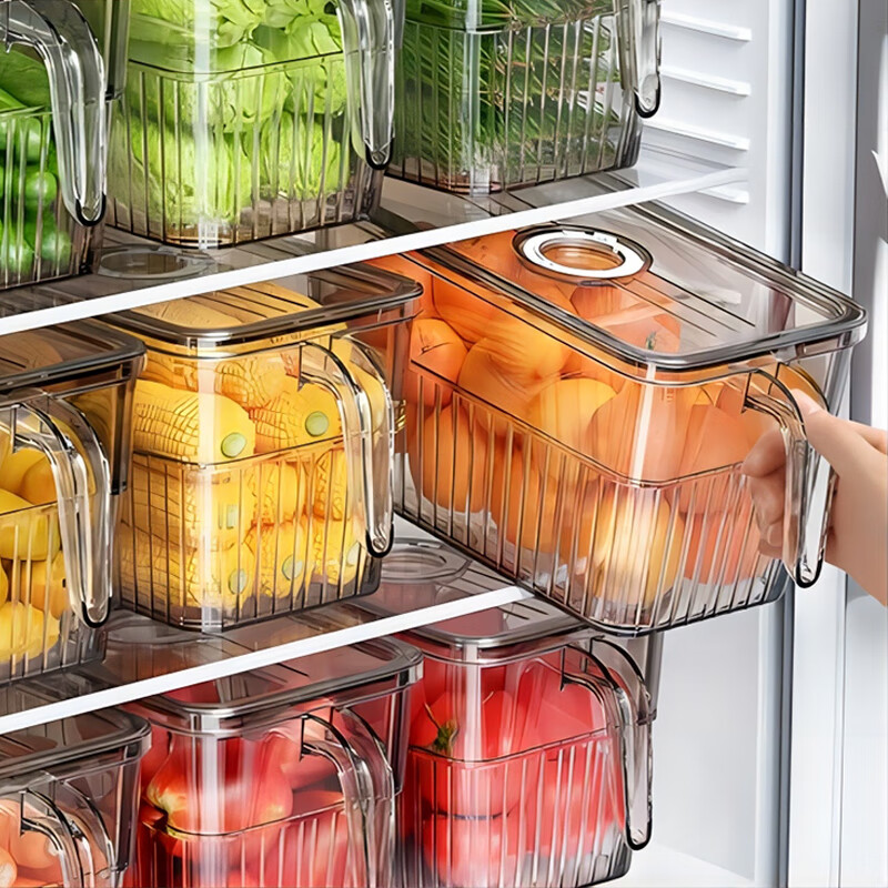 佳帮手冰箱收纳盒食品级蔬菜鸡蛋密封保鲜盒厨房冷冻专用储物盒收纳神器 【免邮】【把手款-计时保鲜】中号*2只装