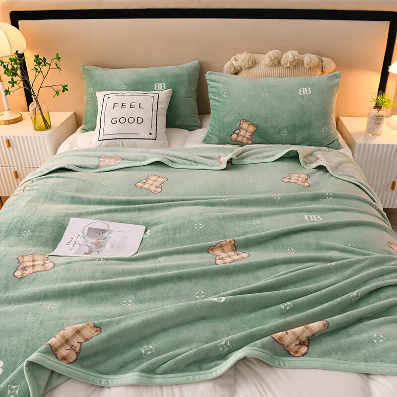 软贝牛奶绒法兰绒毛毯 单双人学生宿舍绒毯床单 午睡空调盖毯子 抱抱熊 150x200cm单毛毯