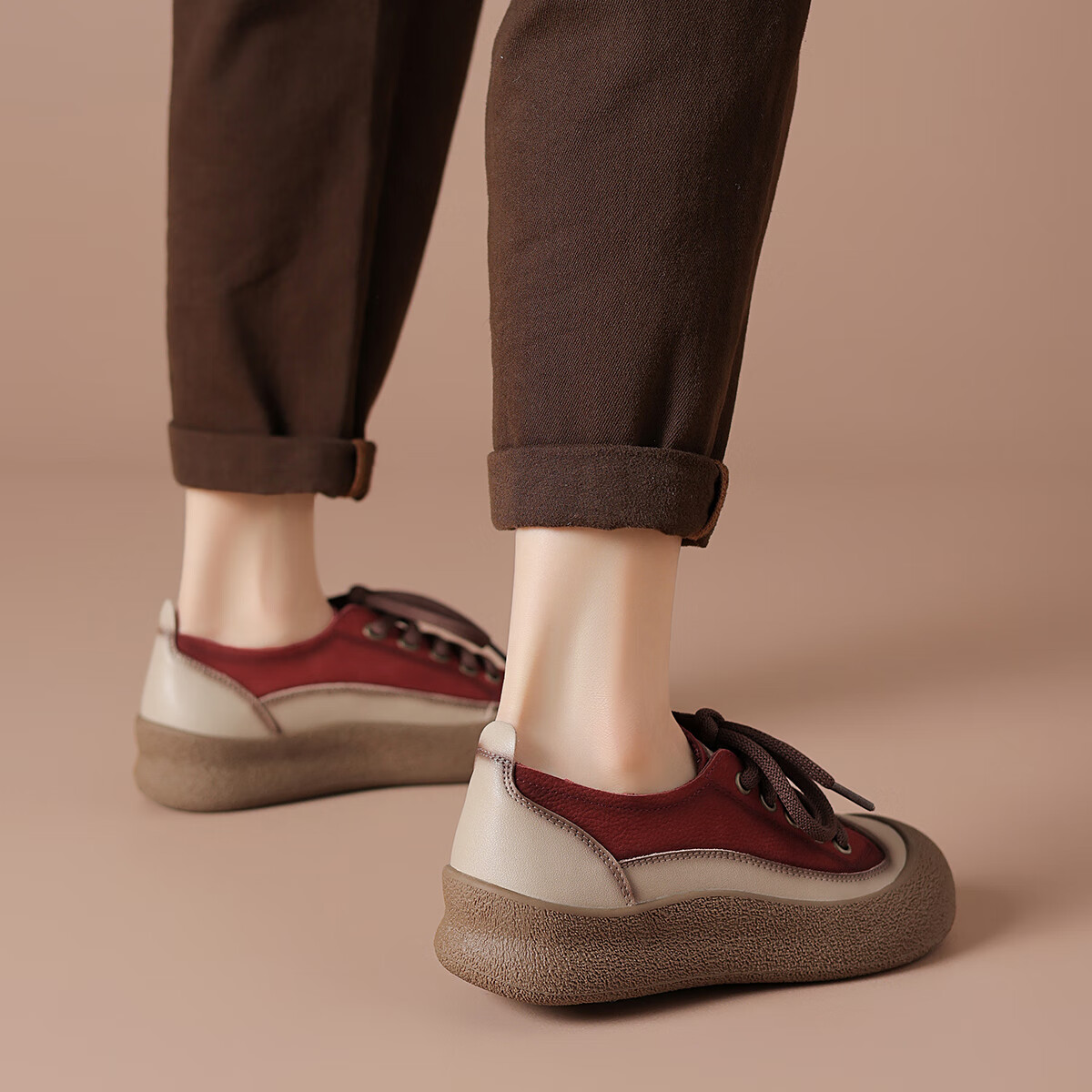 波尔谛奇（BOERDIQI）2025新款复古增高拼色舒适休闲运动板鞋百搭大头女鞋子 红色 39