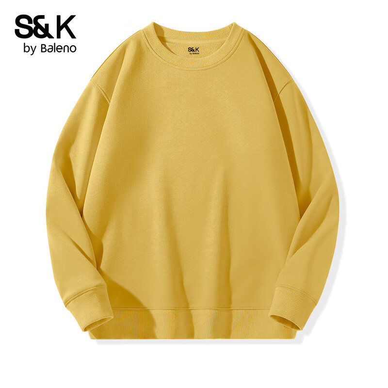 班尼路2025新款春秋季情侣重磅卫衣小个子男生显高显瘦休闲宽松潮牌外套 【圆领卫衣】-浅黄#纯色 XL