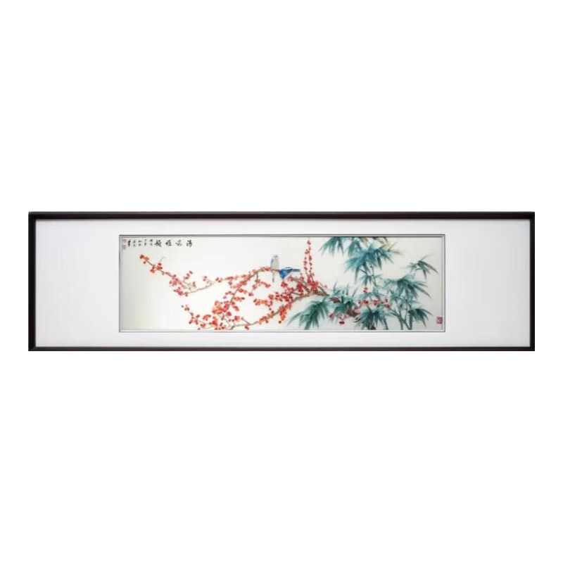 禧卡森純手工蘇州刺繡中國(guó)風(fēng)蘇繡成品掛畫客廳沙發(fā)背景新中式花鳥裝飾畫 清風(fēng)雅顏【大師純手工蘇繡】 65*185cm【收藏級(jí)錯(cuò)針繡藝術(shù)品】 進(jìn)口胡桃木