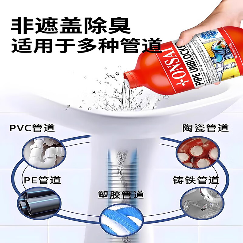 拥彩瑞士进口管道疏通剂强力溶解油污厨房马桶厕所堵塞地漏下水道神器 【1瓶装】升级版丨活氧疏通