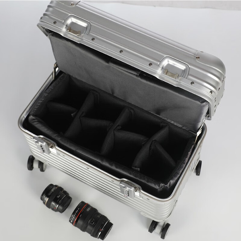 洛斯伯里（Roserooen）全铝镁合金商务机长箱拉杆箱行李摄影电脑箱万向轮硬箱 典雅黑+内胆 22英寸 【全金属铝镁合金】