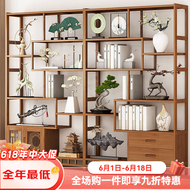 法卡威博古架中式多宝阁茶叶展示柜非实木博古摆件柜茶具置物架客厅书架 【常规款博古架】5曾80公分长