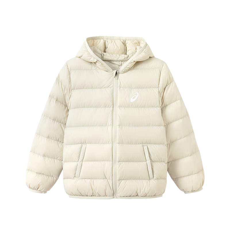 亞瑟士(asics)童裝冬季兒童柔軟舒適三防輕薄保暖羽絨服【高充絨量】 奶白色 清潔度1000-鴨絨 130 充絨量70g