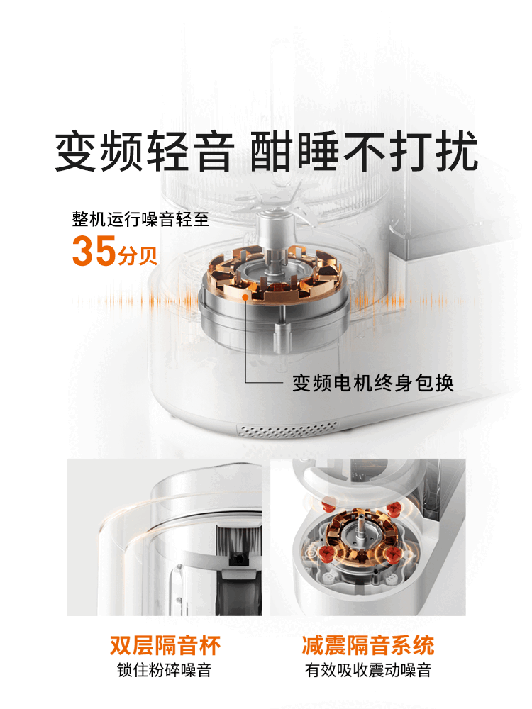 九阳变频轻音破壁机家用全自动豆浆机搅拌料理机烹饪机新品B1U 珠光白 1L