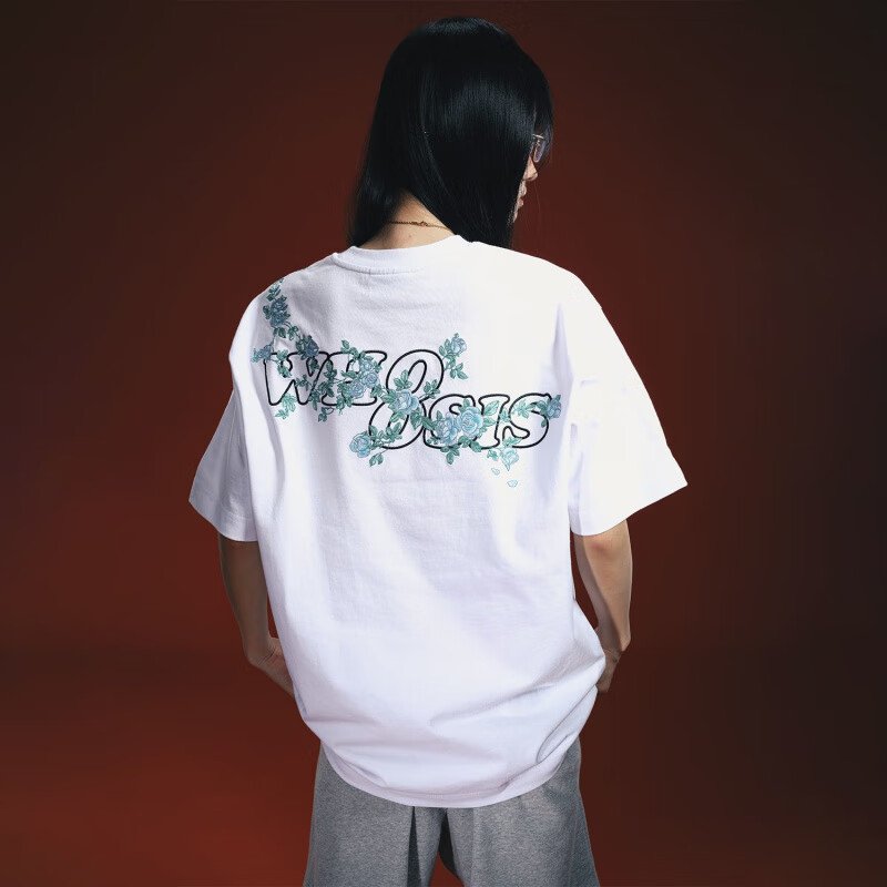 WHOOSIS(不知其名)蔷薇藤蔓刺绣短袖T恤夏季休闲百搭男女校园潮 黑色 【现货】 XL 三标齐全