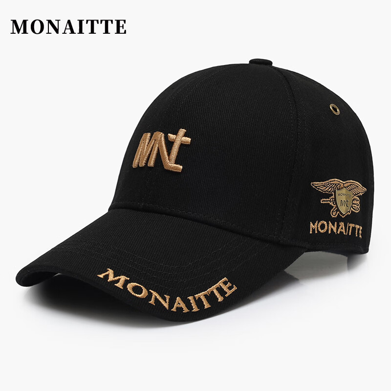 蒙奈特（MONAITTE）蒙奈特帽子男秋冬新款潮牌時尚棒球帽大頭圍刺繡防曬遮陽鴨舌帽女 黑色（四季款） 均碼 可調(diào)節(jié)（54-61CM）