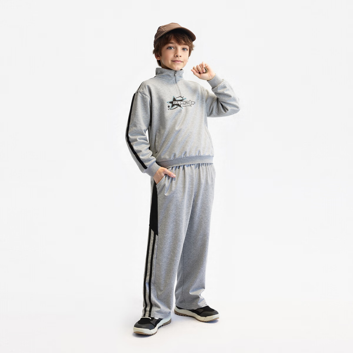 MQD 男童立领套装 浅麻灰