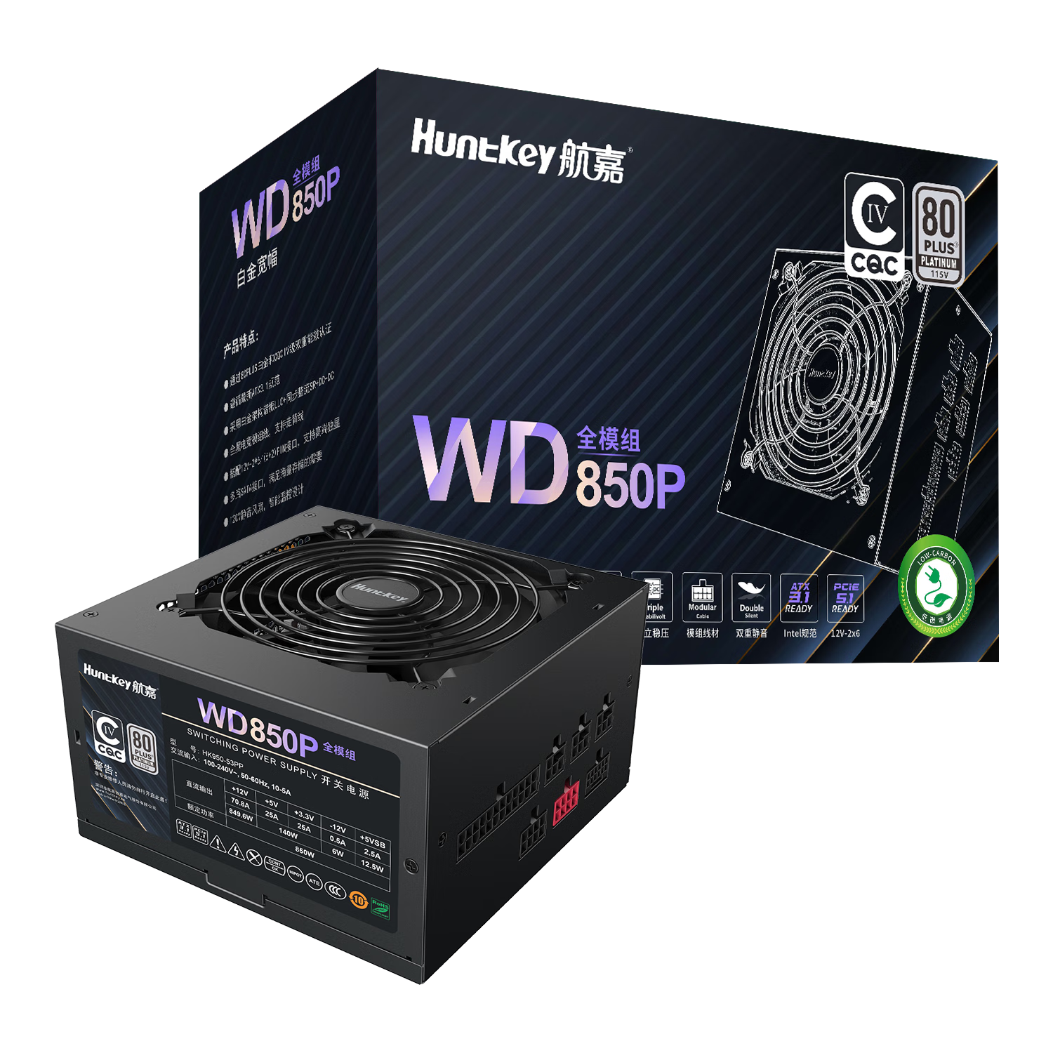 ���Σ�Huntkey��WD850Pȫģ��׽���850W���Ե�Դ��80PLUS�׽�ȫģ/5���ʱ�/ATX3.1/PCIe5.1/ȫ��ѹ��