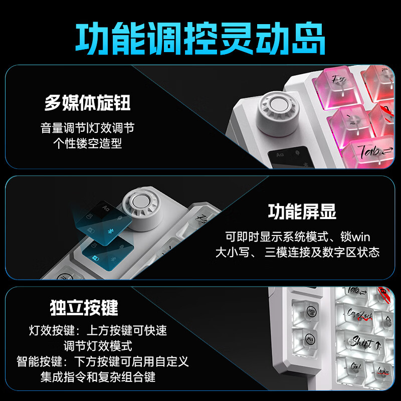 狼途T75无线机械键盘雾透键帽三模蓝牙有线2.4G连接Gasket结构客制化高颜值电竞游戏专用键盘透明键盘 狂飙光迹/10000mAh【三拼色】