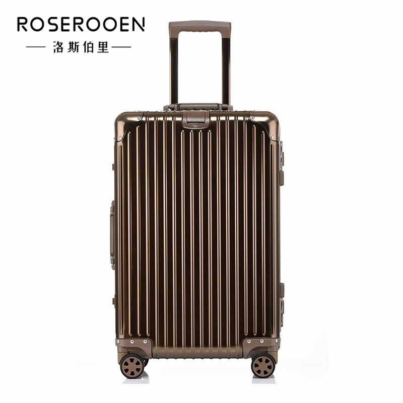 洛斯伯里（Roserooen）全铝镁合金行李箱商务静音万向轮拉杆箱坚固抗压旅行箱20寸登机箱 钛金色 20英寸