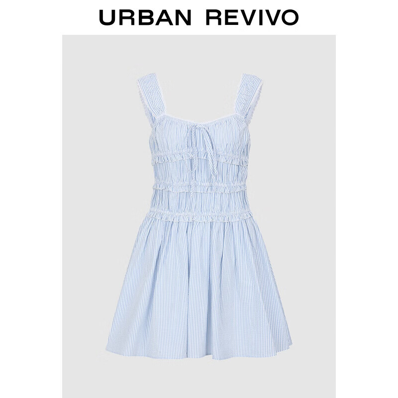 UR2025夏季新款女装撞色条纹拼接木耳边连衣裙UYL750030