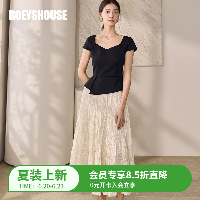 ROEYSHOUSE罗衣高级设计感修身套装2025夏季新款休闲上衣半身裙两件套12175 黑杏色 S