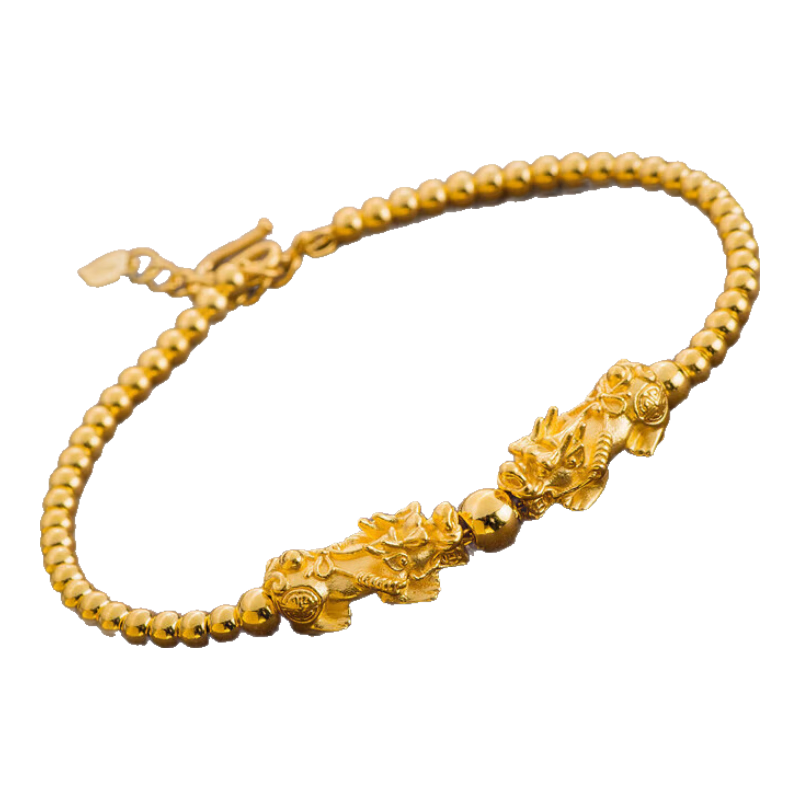 福源尊老鳳凰3D硬金雙貔貅轉(zhuǎn)運珠手鏈足金999黃金女節(jié)圣節(jié)日禮物送女友 雙貔貅全光珠手鏈 7.30g