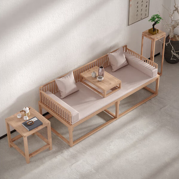 歌减2025新款新中式实木罗汉床多功能沙发床禅意茶室简约美人榻小户型 200*80*70(含炕几+坐垫靠枕)