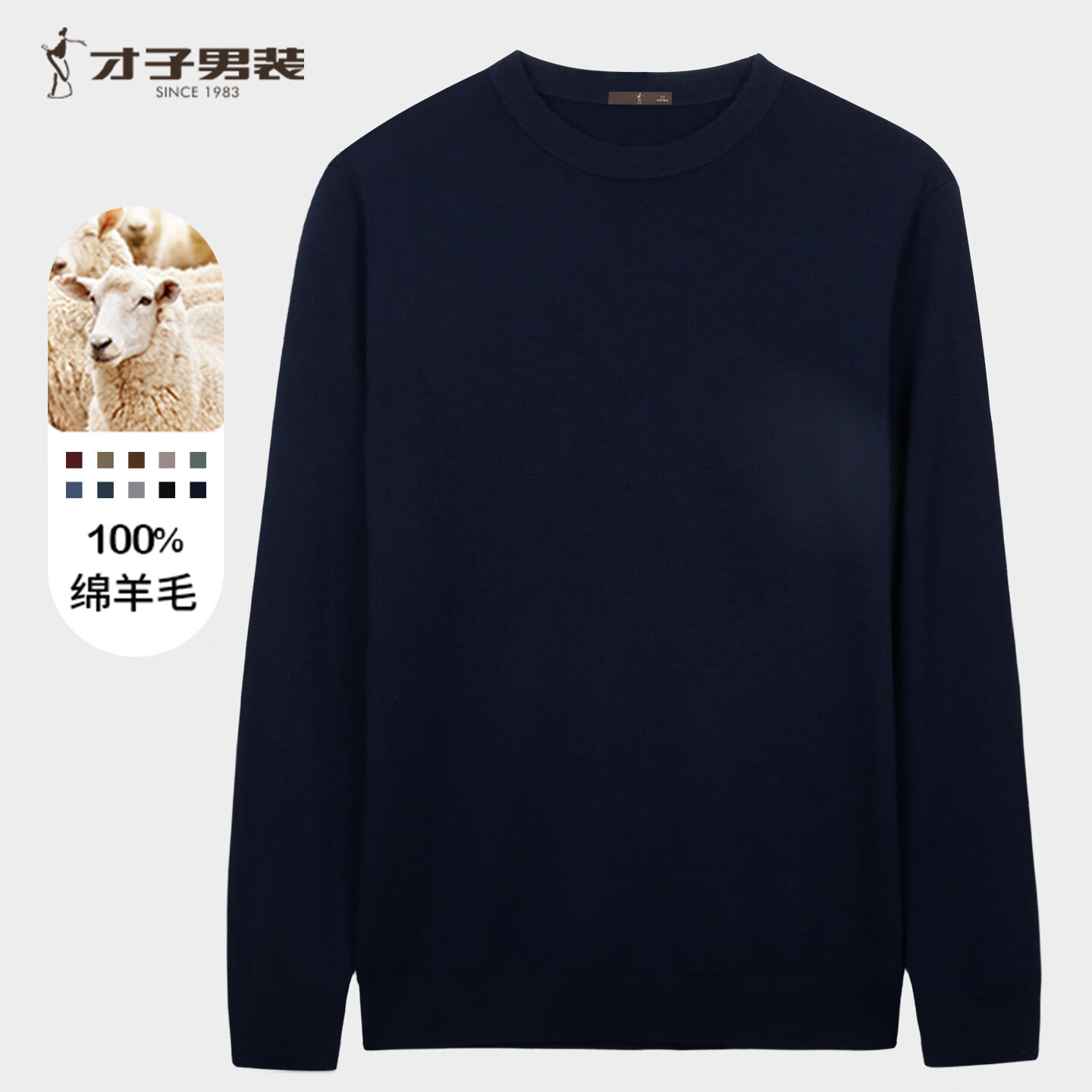 才子（TRIES）【100%纯羊毛】男士毛衣男秋冬圆领修身毛衫轻柔保暖针织打底衫 藏青色 XL 50 (175/92A)