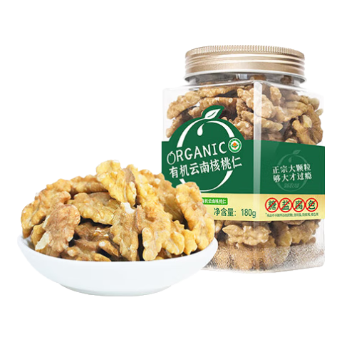 新農哥云南有機核桃仁180g/罐 休閑食品堅果炒貨家庭小吃山核桃仁 云南有機核桃仁180g*1罐